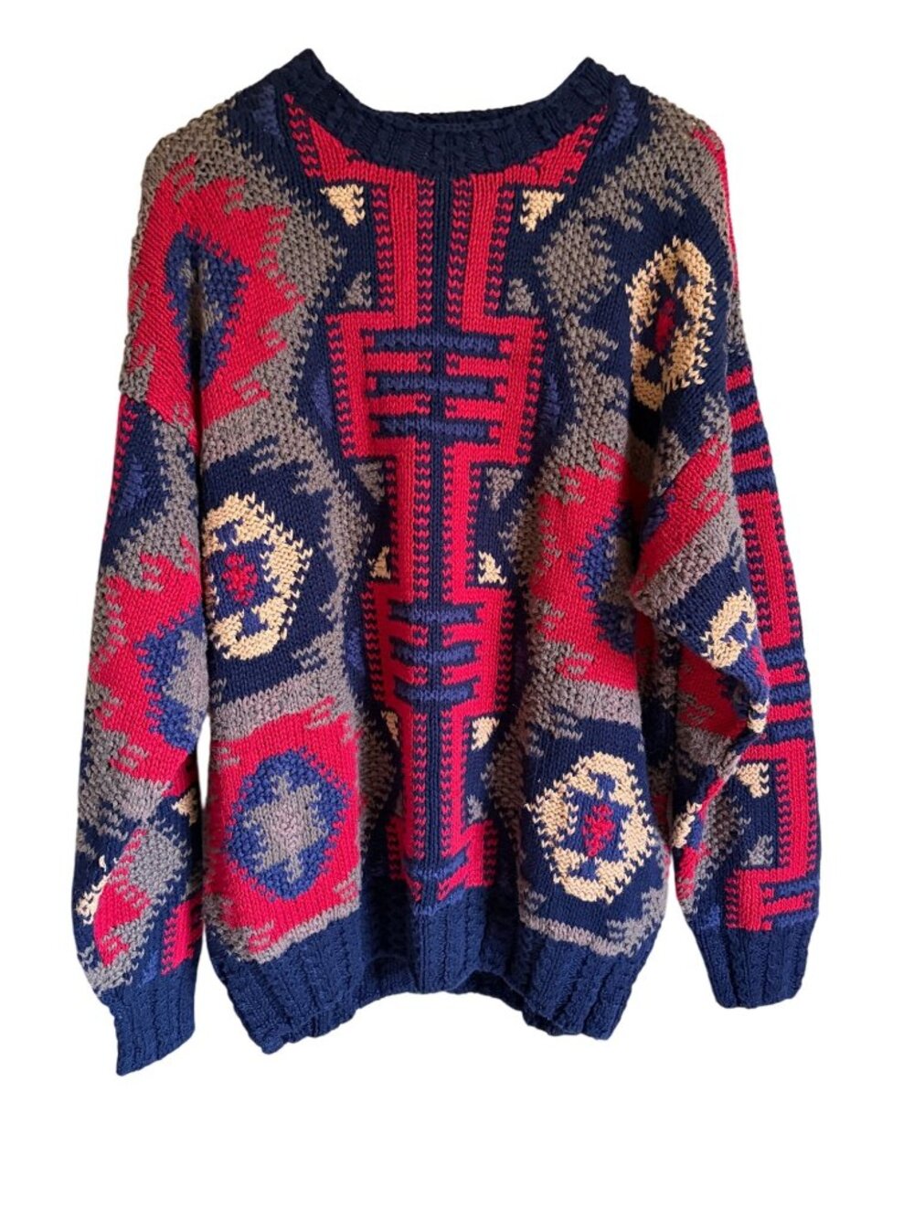 Vintage Old School Grandpa Crewneck Sweater XL Red Navy Blue Made in Hong Kong 9